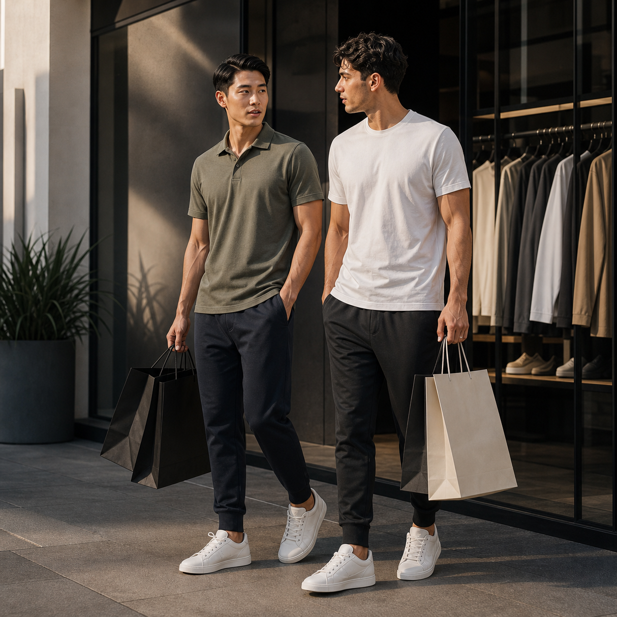 Casual street style outside a retail store